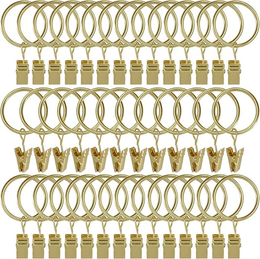 40 Pack Curtain Rings with Clips, Drapery Clips with Rings, Drapes Rings 1.26 in Interior Diameter, Fits up to 1 in Curtain Rod, Gold Color