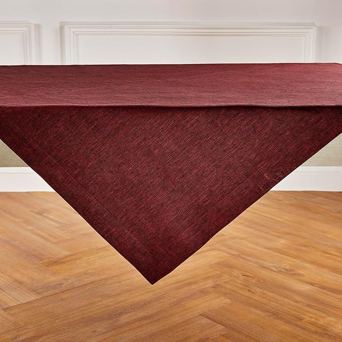 Solino Home Square Linen Tablecloth 52 x 52 Inch - 100% Pure Linen Red Garnet Table Throw - Athena, Machine Washable Tablecloth for Fall, Autumn, Thanksgiving, Holiday, Winter