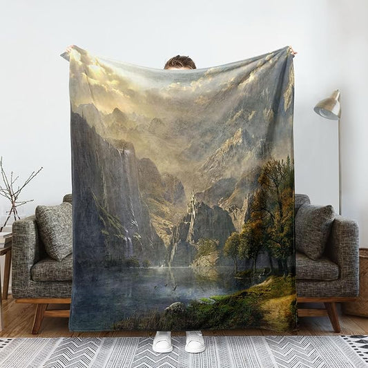 Neasow Fantasy World Fleece Throw Blanket, Mountain Forest Lake Landscape Wilderness Sunshine Nature Waterfall Art Decor Nap Blankets Gift Sofa Bed Couch Chair or Dorm Throws 50×60 inches