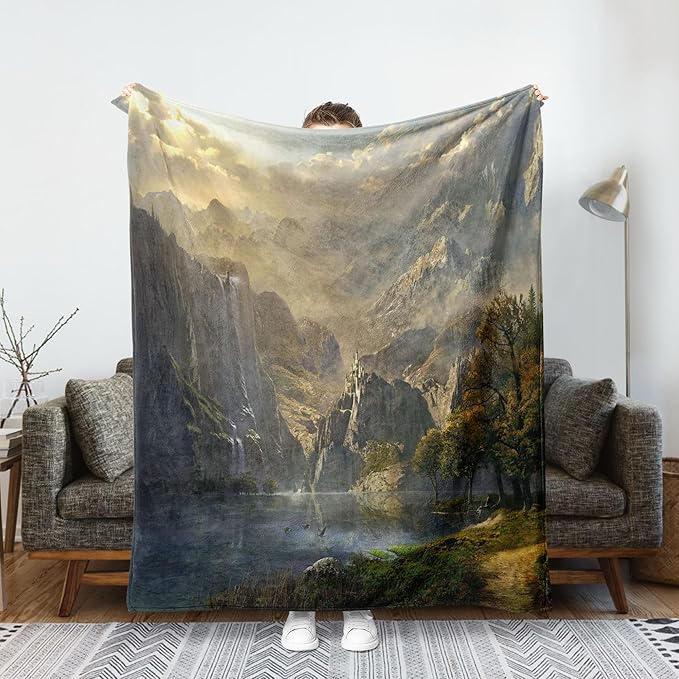 Neasow Fantasy World Fleece Throw Blanket, Mountain Forest Lake Landscape Wilderness Sunshine Nature Waterfall Art Decor Nap Blankets Gift Sofa Bed Couch Chair or Dorm Throws 40×50 inches