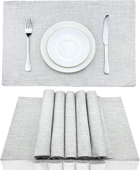 Weabetfu Cloth Placemats Set of 6 Heat Resistant Dining Table Placemmats Cotton Linen Machine Washable Kitchen Table Mats Wrinkle Free Thick Fabric Place Mats,Easy to Clean,13" x 19" Beige