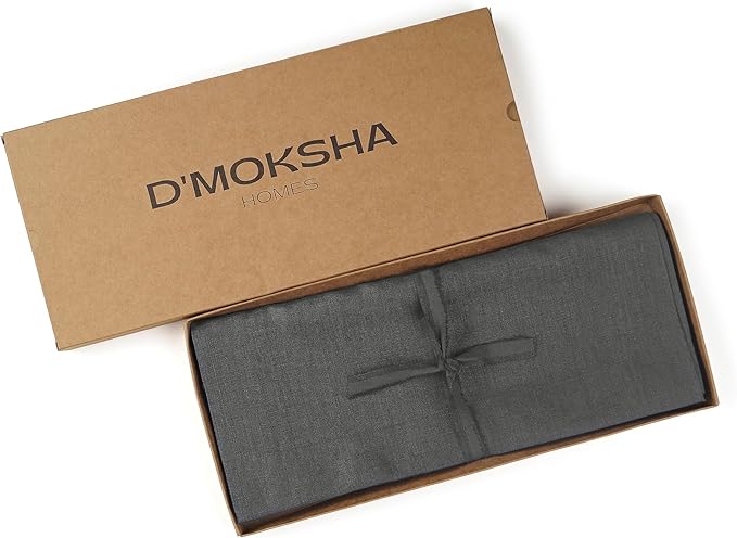 D'Moksha Homes Linen Table Runner 36 Inches - 100% Pure Linen Charcoal Grey Small Table Runner 14 x 36 Inch for Dresser, Coffee Tables, Fall, Thanksgiving, Holiday-Machine Washable