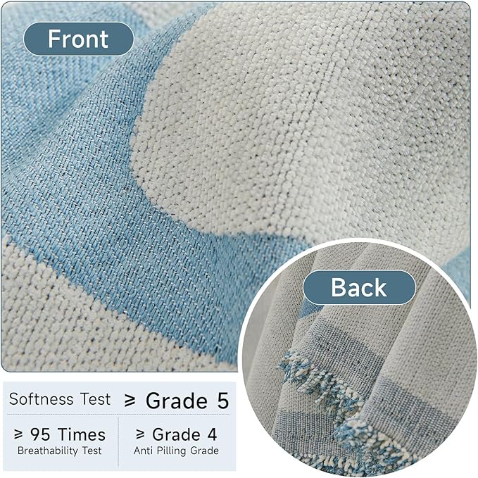 VClife Sofa Couch Cover Washable- Modern White and Blue Striped Jacquard Couch Cover for 2 Cushion Couch 71''x118'' - 1 Piece Soft Chenille Large Sofa Covers Slipcover for Living Room Bedroom