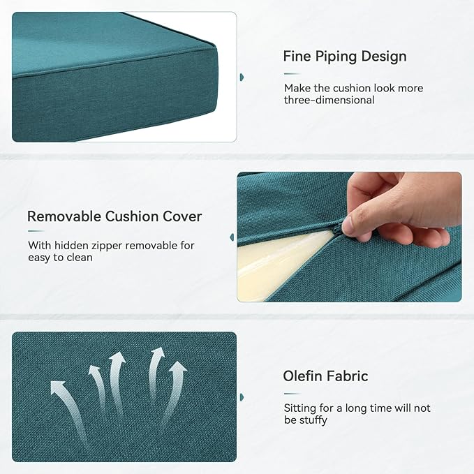 6" Thick Outdoor Cushions 22x24x6, 7-Set Deep Seat Patio Cushions with Removable Cover, Waterproof & Fade Resistant Replacement for Wicker Chair, Loveseat, Sofa - Peacock Green