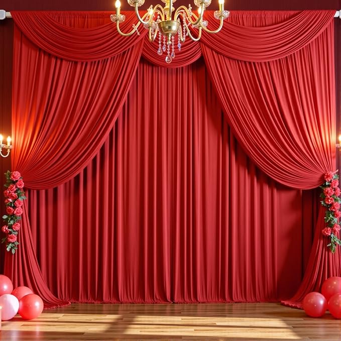 10ft x 10ft Wrinkle Free Red Backdrop Curtains for Parties, Polyester Photo Backdrop Drapes 2 Panels 5x10ft for Weddings Birthday Party Christmas Photography Background