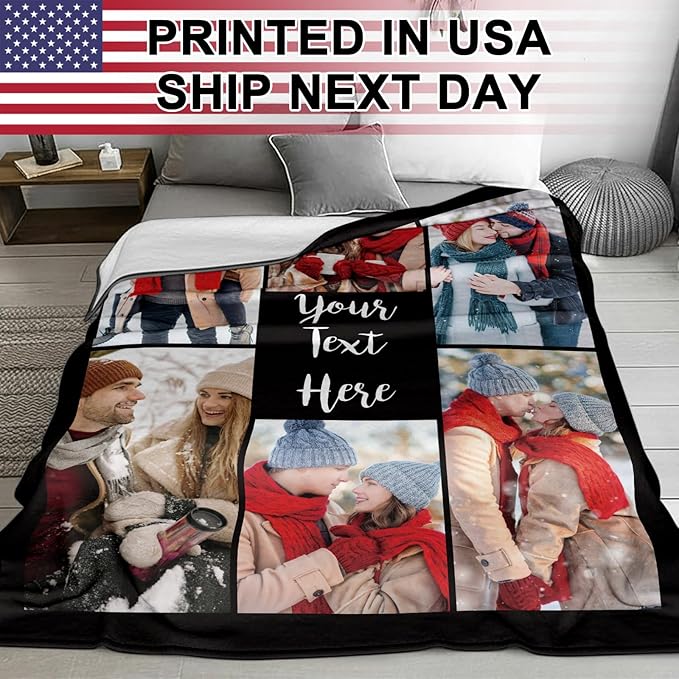 Jecivila Custom Blanket with Picture Text Personalized Photo Flannel Throw Blankets Customized Couple Gifts for Girlfriend Boyfriend Wife Husband on Valentine's Day Birthday
