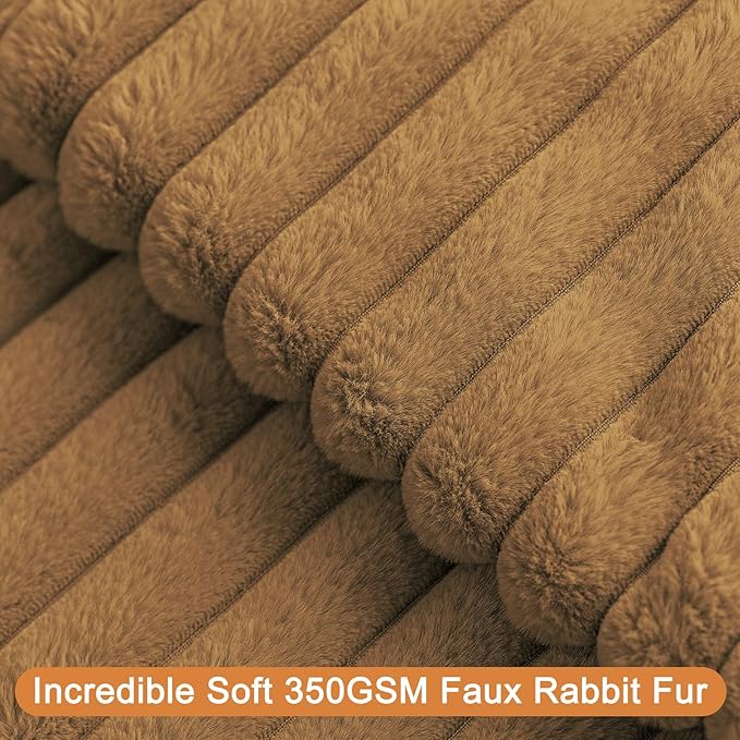 Double-Sided Faux Fur Plush Throw Pillow Covers 24x24 Set of 2 Fuzzy Striped Soft Cozy Pillowcase Luxury Decorative Pillows Square Fluffy Cushion Cover for Couch Bed Living Room,Camel