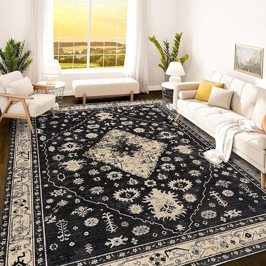Istana 8x10 Area Rug - Black 8x10 Rugs for Living Room - Foldable Rugs for Bedroom - Stain Resistant Washable Rug - Eco-Friendly Area Rugs - Easy to Clean Living Room Rug