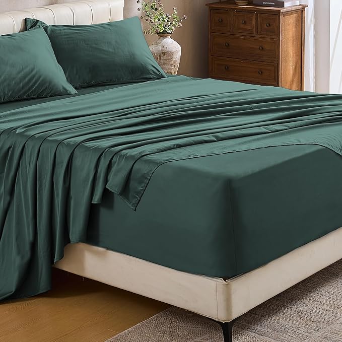 MEISHANG Extra Deep Pocket Cotton Sheets California King - 100% Egyptian Cotton 1000 Thread Count - Fits 18"-24" in Deep Mattress,Oeko-Tex Certified, Soft & Breathable - 4 Piece (Cal King, Lake Blue)