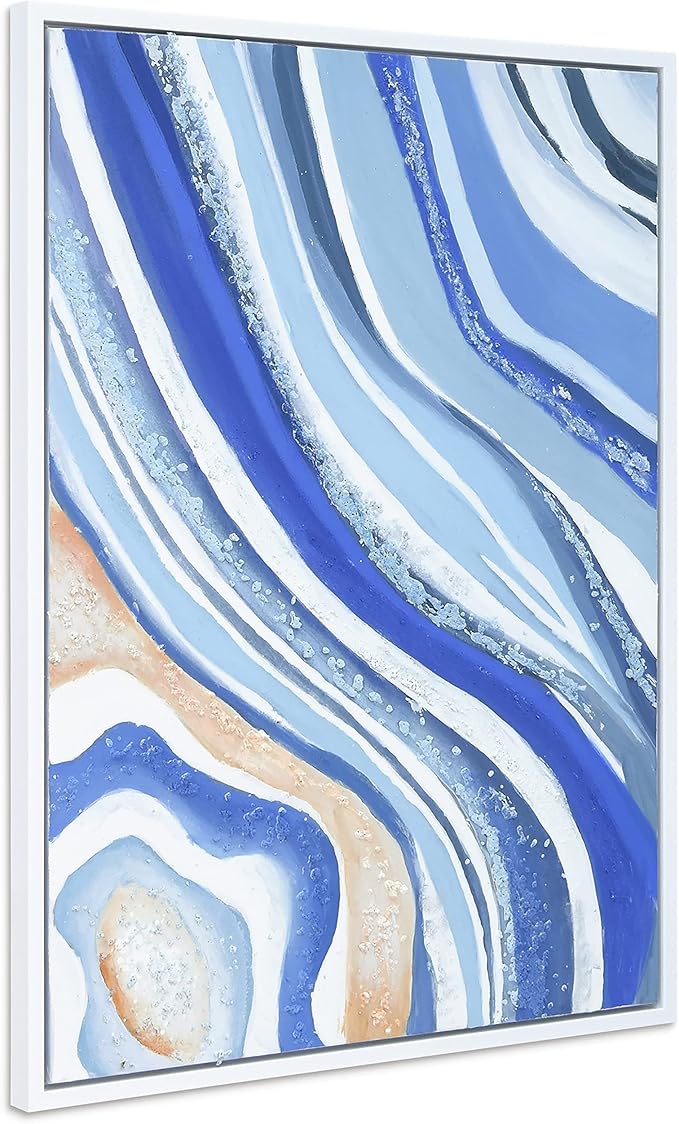 Empire Art Direct Abstract Wall Art Textured Hand Painted Canvas by Martin Edwards, White Frame, 40" x 30", Blue Elixer