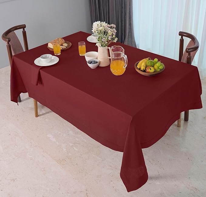 D'Moksha Homes Linen Tablecloth for Rectangle Tables 60 x 144 Inch - 100% Pure Linen Dark Red Table Cloth - Machine Washable Cloth Tablecloth for Fall, Thanksgiving, Christmas, Holiday