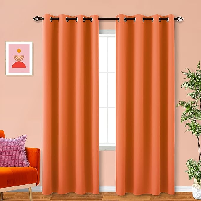 KOUFALL Funky Retro Curtains 70s Blackout Fall Pumpkin Orange Fun Halloween Curtains for Bedroom Living Room