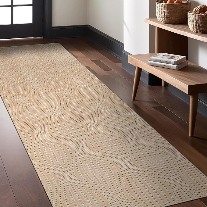 Modern Beige Non Slip Runner Rug 2x7 Non Skid Soft Rubber Back Hallway Rugs Kitchen Bedroom and Laundry Room Runners Easy Cleaning Stain Resistant Non Shedding Carpet 2 x 7