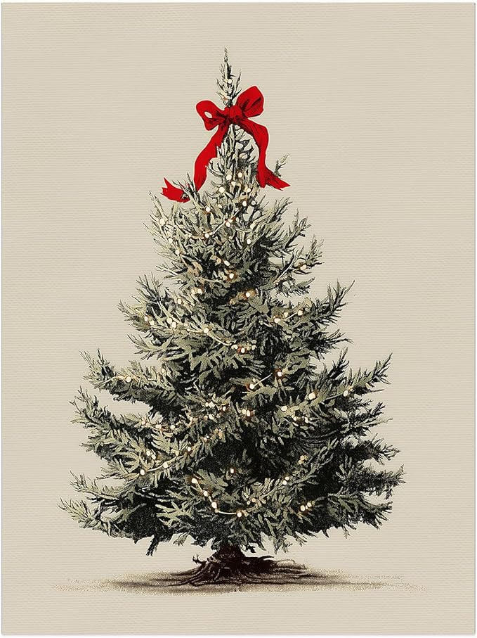 Vintage Christmas Tree Wall Art,Rustic Christmas Holiday Cottagecore Decor,Festive Vintage Tree Print