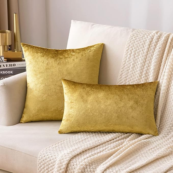 MIULEE Pack of 2 Polyester Soft Solid Decorative Square Throw Pillow Covers Set Fall Cushion Cases for Fall Sofa Bedroom Couch 20 x 20 Inch Golden