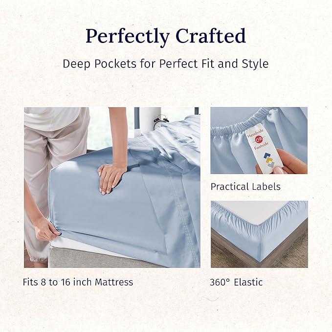 California Design Den - Luxury Full Size Sheet Set - 100% Cotton, 600 Thread Count Deep Pocket Full Size Bed Sheets, Cooling Hotel-Quality Sheets with Sateen Weave - Blue