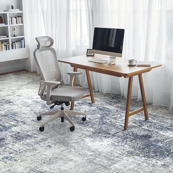 Washable Area Rugs for Living Room 8x10 - Large Neutral Modern Abstract Rug, Soft Low Pile Carpet with Non Slip Backing for Under Dining Room Table, Bedroom, Home, Office, Dorm - Indigo Gray