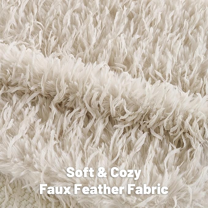 FUTEI Beige Decorative Throw Pillow Covers 24x24 Inch Set of 2,Soft Fluffy Faux Feather Texture European Cushion Cases,Modern Home Luxury Decor for Couch Bed Living Room