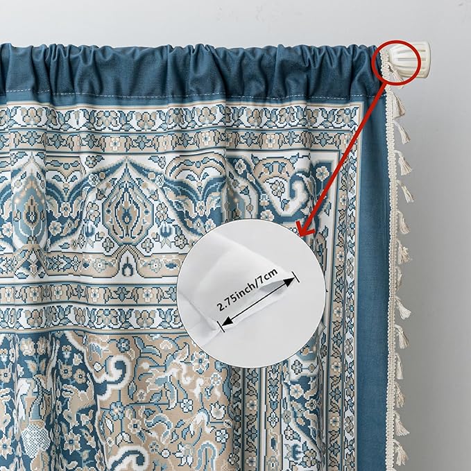 Popular Handicrafts Printed Curtains for Living Room 72 Inches Long Indian Hippie Bohemian Curtains Rod Pocket Light Filtering 2 Panels, Blue