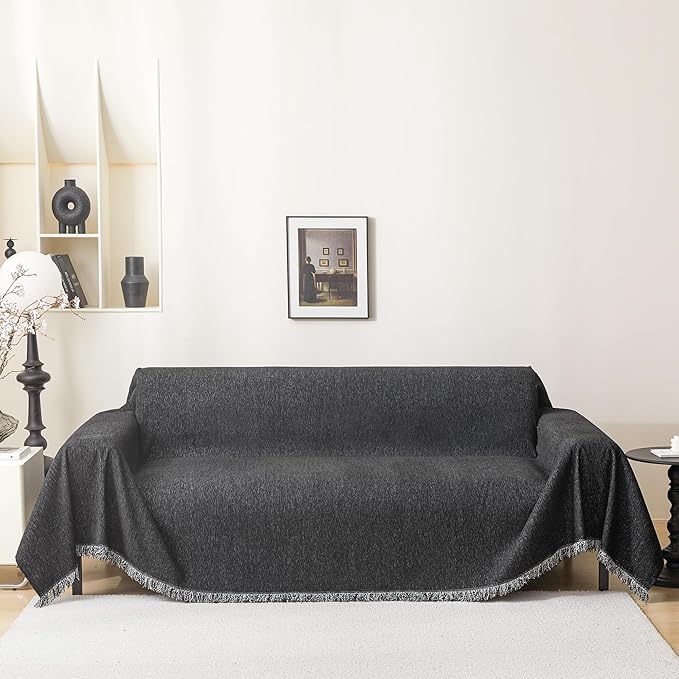 MEETSKY Black Couch Covers for 3 Cushion Couch Sofa Recliner Couch Cover L Shape Sofa Cover Sofa Slipcovers Washable Thick Couch Protector for Pets,Kids, 91" x 118", Black