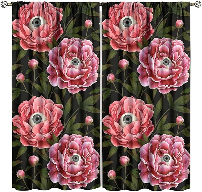 Gothic Halloween Floral Blackout Window Curtains, Abstract Plant Flower Green Leaf Window Drapes, for Home Bedroom Living Room 21(W)*45(L) 2 Panels