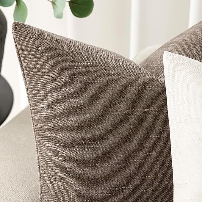 Foindtower Pack of 2 Soft Textured Chenille Throw Decorative Pillow Covers Lumbar Accent Solid Cushion Cover Cozy Farmhouse Pillow Case with Zipper for Couch Sofa Bed Living Room 12x24 Inch, Taupe