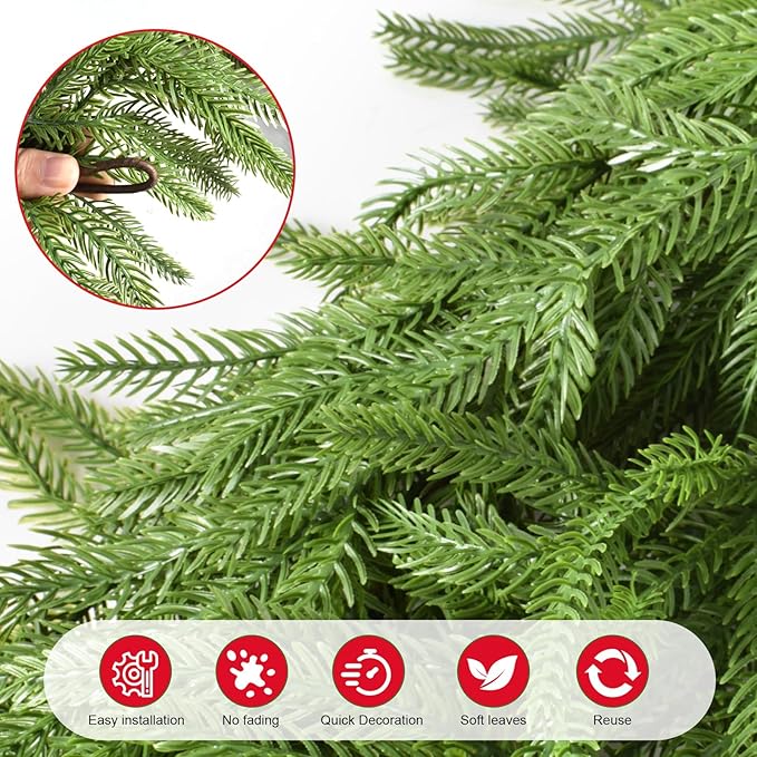 18FT(2 * 9FT) Christmas Norfolk Pine Garland, Real Touch Faux Green Garlands, Holiday Decor Winter Artificial Greenery Garland for Mantle, Stairs, Table, Fireplace, Indoor & Outdoor Xmas Decorations