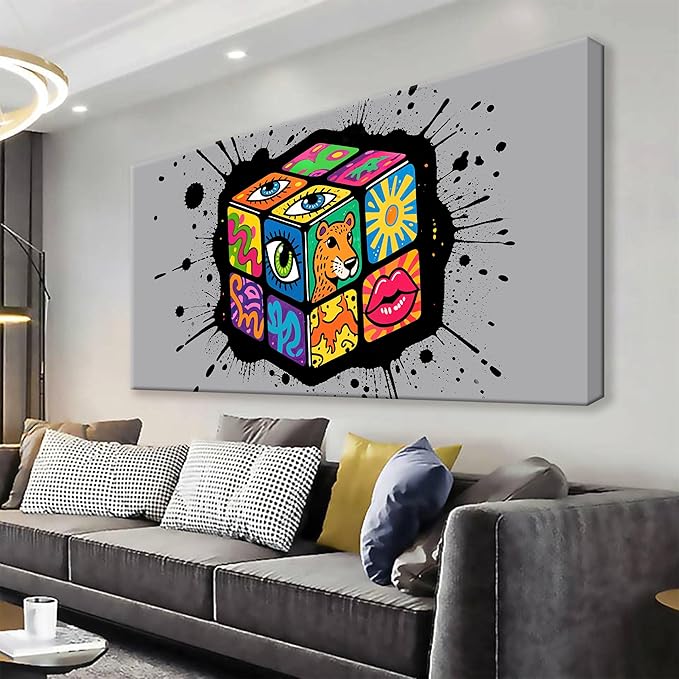 TAIJXAGSG Abstract Wall Art Small Size Home Modern Minimalist Abstract Wall Decor Multicolor Graffiti Cube Canvas Art Wall Decor Painting For Bedroom Office Artwork 20"X40"