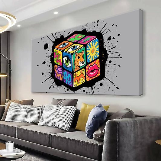 TAIJXAGSG Large Abstract Wall Art Canvas Art Wall Decor Graffiti Cube Wall Art Canvas Picture Painting Artwork For Bedroom Dinning Room Multicolor Wall Artwork 29x58 In