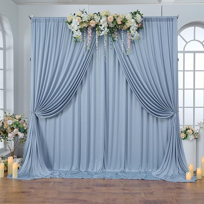 10ftx10ft Wrinkle Free Dusty Blue Backdrop Curtains for Parties, Silky Polyester Photo Backdrop Drapes 2 Panels 5x10ft Back Drop Cloth for Wedding Birthday Baby Shower Photography Background