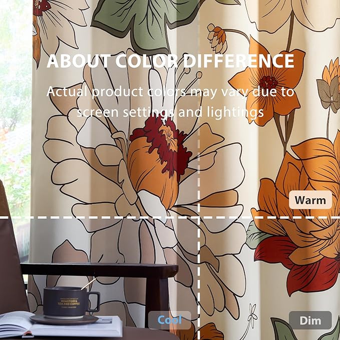 JINCHAN Lora Floral Curtains for Bedroom 95% Blackout Drapes Room Darkening Window Drapes Fall Decor Winter Vintage Flower Patterned Curtains for Living Room 84 Inch Length 2 Panels with Grommet Beige