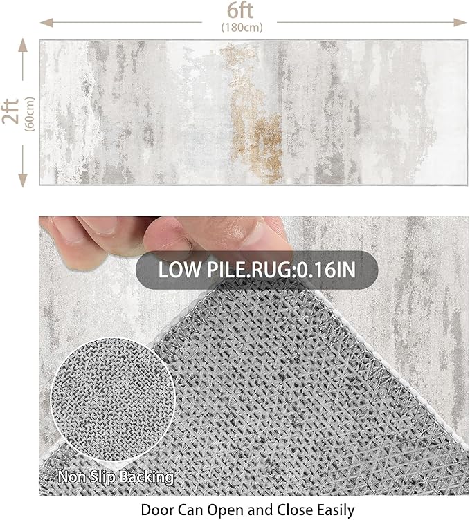 Enkor Runner Rugs for Hallway, 2x6 Washable Soft Non Slip Abstract Rugs for Kitchen, Modern Mat for Entryway Living Room Bedroom Brown & Grey