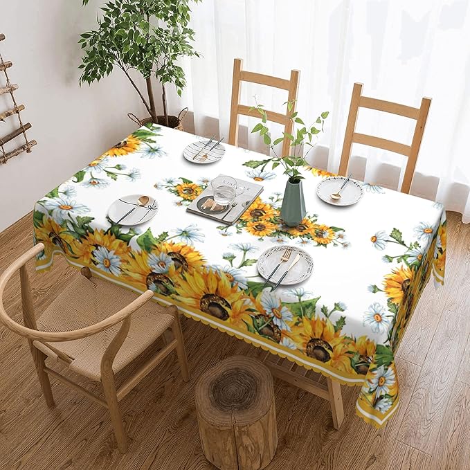 Sunflower Tablecloth Sunflower Blooming Flower Rectangle Tablecloth Watercolor Botanical Style Table Cover 54×72 Inch Washable Table Cloth for Kitchen Dining Room Party Decoration