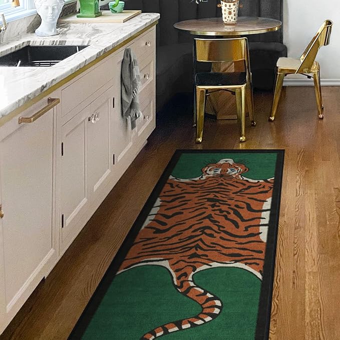 RUGGABLE x Jonathan Adler Machine Washable Modern Area Rug – Tiger Emerald 8 ft Round, Stain-Resistant, Non-Slip – Large Rugs for Living Room, Bedroom, Hallway, Entryway & Office–with Standard Pad