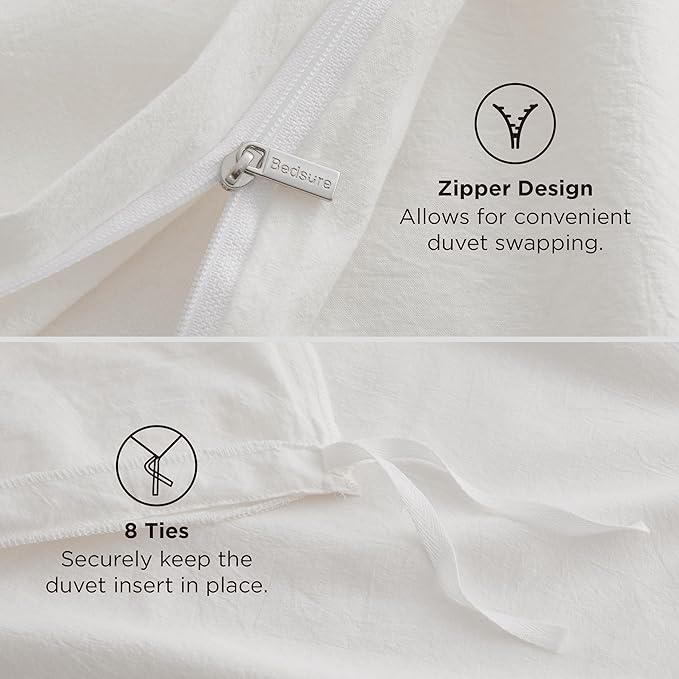 Bedsure 100% Washed Cotton Duvet Cover Twin Size - Natural White Minimalist Cotton Duvet Cover Linen Like for All Seasons - GentleSoft™ Plain Simple Bedding (Natural White, Twin, 68"x90")