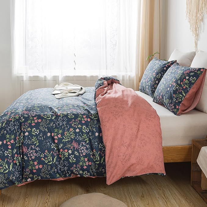 HoneiLife Twin Duvet Cover Set - 100% Cotton Comforter Cover Floral Duvet Cover Sets,Soft & Breathable Duvet Cover with Zipper Closure and Corner Ties,2-PCS Wildflower Comforter Cover Sets- Flower Sea