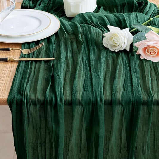Wokceer Cheesecloth Table Runner Emerald Green 10FT Boho Gauze Christmas Cheese Cloth Table Runner for Party Long Rustic Sheer Table Runners for Baby Bridal Shower Wedding Easter Table Decor