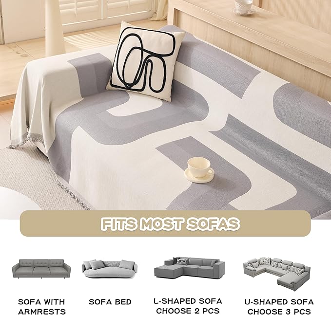 MEETSKY Couch Cover for Dogs Oversized Sofa Slipcover Couch Protector Covers for Sectional Sofa,Universal Fit for Couch 3-4 Seat, Thick Soft Touch, 91" x 150", Grey Geometry