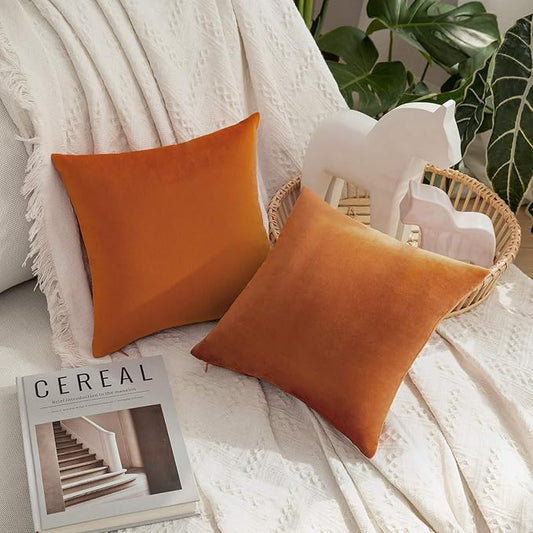 MIULEE Pack of 2 Orange Velvet Pillow Covers Fall Decorative Square Pillowcase Soft Solid Autumn Cushion Cases for Sofa Bedroom Car Decor 12x12 Inch Orange