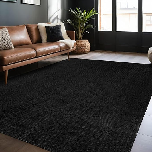 Modern Black Non Slip Rug Solid 5x7 Non Skid Soft Rubber Back Area Rugs for Living Room Kitchen Bedroom Bathroom Dining Room Easy Cleaning Stain Resistant Non Shedding Carpet 5 x 7