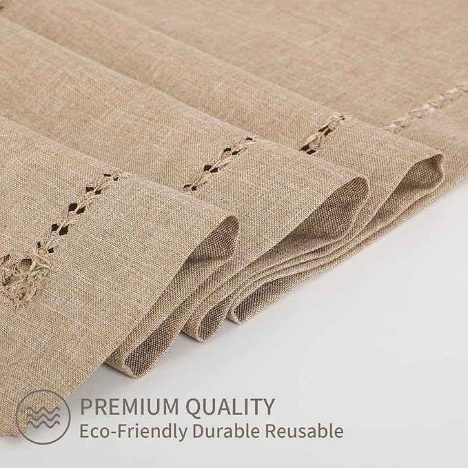 Tosewever Decorative Hemstitch Linen Table Runner Farmhouse Style Tabletop Collection Handcrafted Table Runners for Everyday Dining Wedding Party Holiday Home Decor (14 x 72 Inches, Light Coffee)