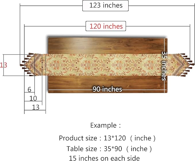 Luxury Velvet Gold Table Runner 102 Inches Long with Vintage Damask Jacquard Design for Dining Room,Living Room,Home Decor,Elegant Beaded Tapestry,Lining (Gold, 13×102 inch)