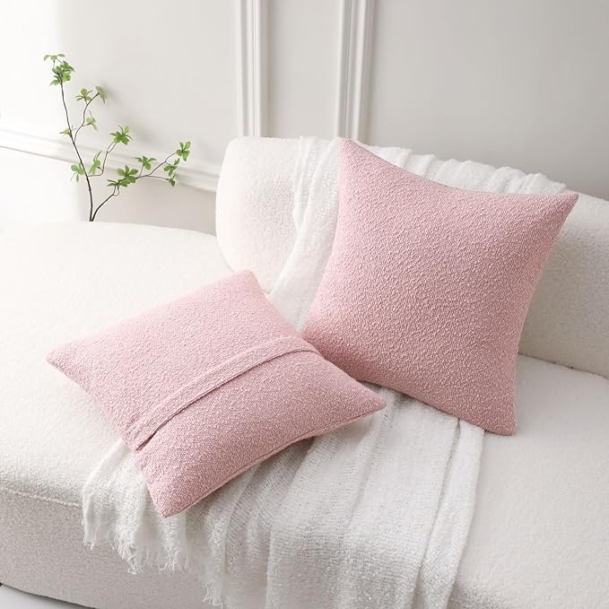 FUTEI Pack of 2 Pink Decorative Throw Pillow Covers 16x16 Inch Soft Cozy Solid Boucle Textured Cushion Case,Modern Home Decor for Couch Bed Living Room