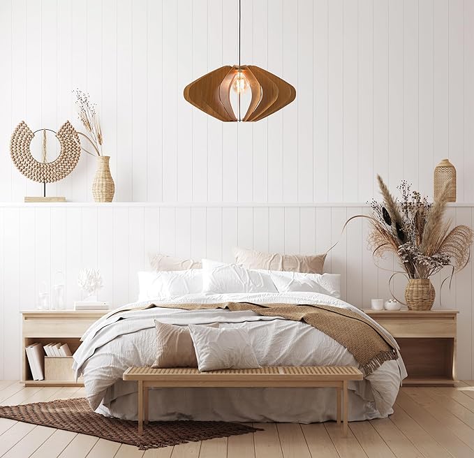 DEZAART ELEIPSE Wood Pendant Light | Mid Century Modern Chandelier | Hanging Lamp | Wood Chandelier Lighting | Modern Light Fixture | Modern Pendant Light