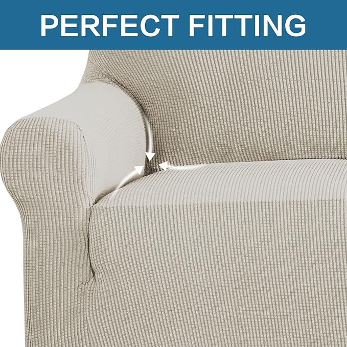 H.VERSAILTEX Stretch Loveseat Covers 1-Piece Loveseat Slipcover|Sofa Cover with Elastic Bottom, Textured Checked Jacquard Fabric(58"-70" Wide, Island Fossi)