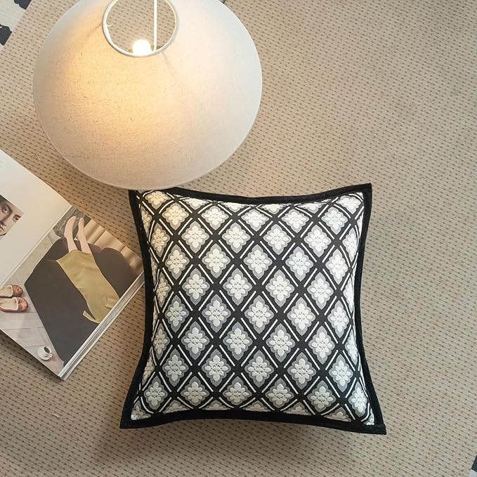 New 20x20'' inches Throw Pillow Cushion Covers - Black Camellia Cocostyle Chenille Jacquard Embroidery Vogue Luxury Modern Style Couch Sofa Bed Pillow Cover for Living Room Bedroom