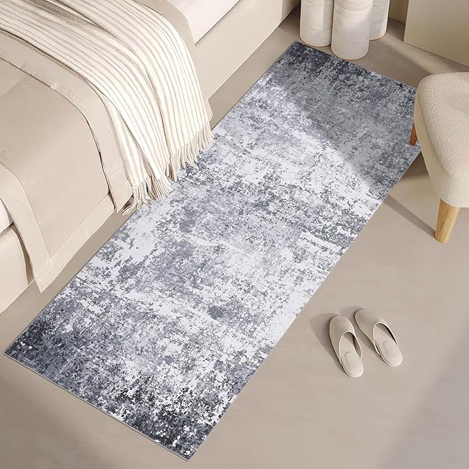 Modern Abstract Runner Rug 2x5 Washable Non Slip Stain Resistant Rug for Bedroom Living Room Non Shedding Low Pile Indoor Floor Cover,Light Grey