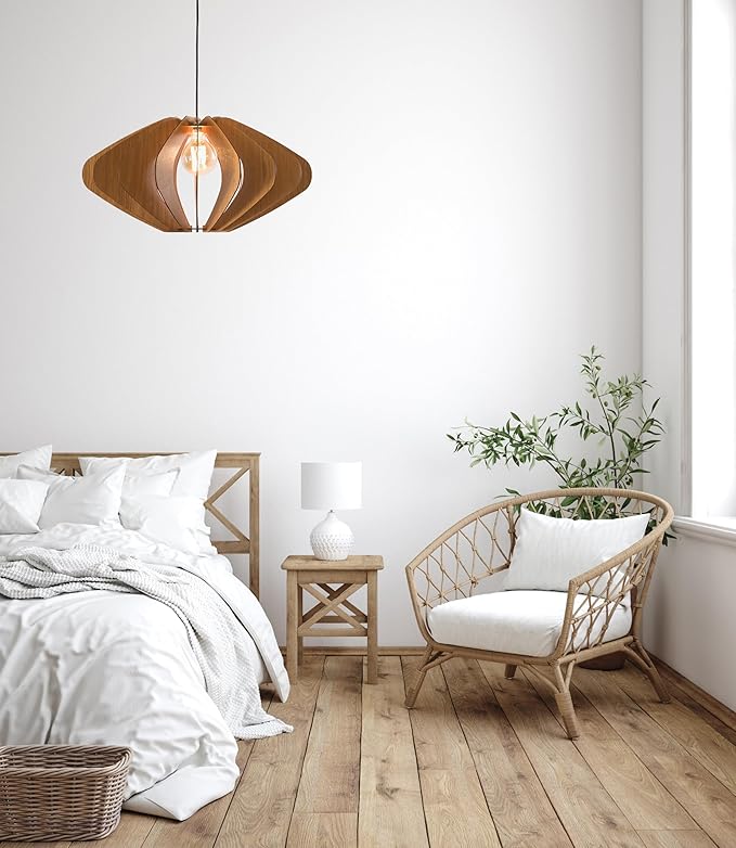 DEZAART ELEIPSE Wood Pendant Light | Mid Century Modern Chandelier | Hanging Lamp | Wood Chandelier Lighting | Modern Light Fixture | Modern Pendant Light