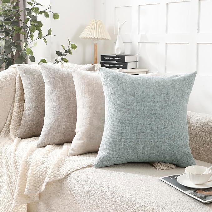 Jepeak 20x20 Inch Decorative Chenille Throw Pillow Covers, Pack of 2 Cozy Concise Pillow Cases Soft Farmhouse Modern Square Cushion Cover for Sofa Couch Bed Home Decor, Tan