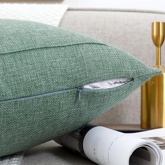 Jepeak 16x16 Inch Burlap Linen Throw Pillow Covers, Pack of 2 Decorative Farmhouse Rustic Neutral Pillow Cases Square Durable Cushion Cover for Sofa Couch Bed Home Decor, Sage Green